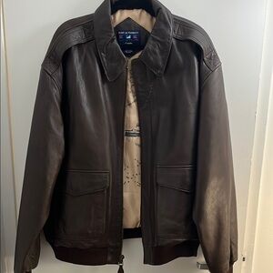 Vintage Brown Leather Aviator Jacket Size XL